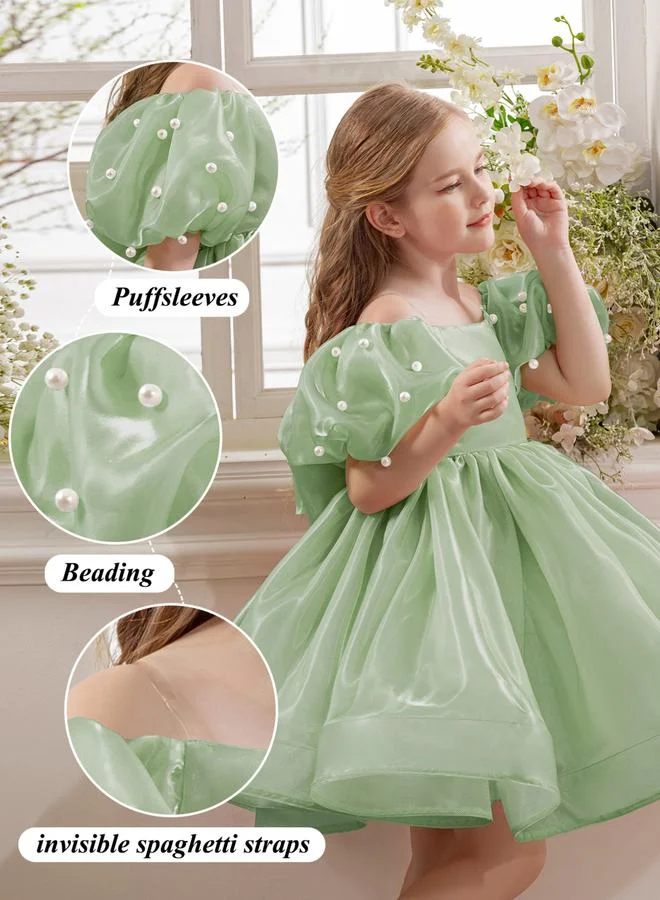 Take Two  Girls Green Pearl Puff Faux Pearl Embellished Dress for Women | Best Price UAE